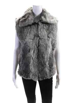 Surell Women's Rabbit Fur Sleeveless Hip Length Zip Vest Gray Size M/L • $45.15