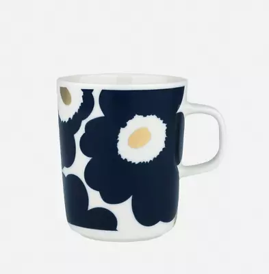 Marimekko Unikko Coffee Mug Cup Metallic Gold Navy Japan Only Exclusive Limited • $69.99