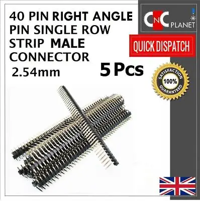 £2.95 • Buy 5 X 40 Pin 2.54mm Male PCB Single Row Right Angle Header Strip Connector Arduino