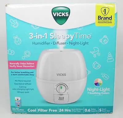 VICKS 3-in-1 Sleepy Time Humidifier/Diffuser/Night-Light W/7 Soothing LED Colors • $32.50