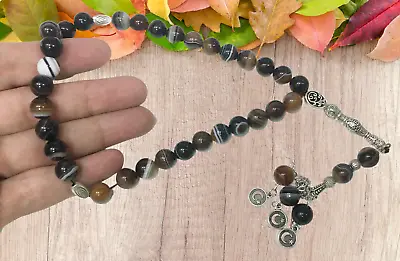 Prayer Beads Aqeeq Inlaid 33 Tasbih Islamic Masbaha Agate Rosary مسبحة عقيق  • $49.99