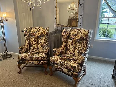 Baker Furniture Upholstered Wingback Library Chairs RARE • $2995
