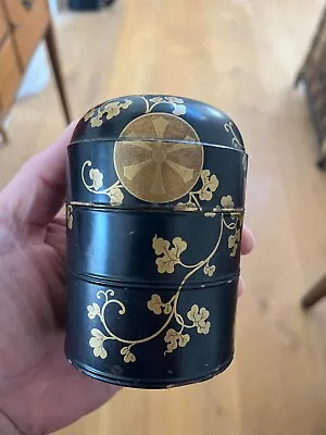 Antique Japanese Natsume Tea Caddy 3 Tiered- Maki-e Gold On Black Lacquer • £75