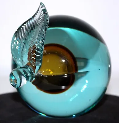 Murano Art Glass APPLE BOOKEND Mid Century 2 Sides Polished Pontil Amber In Teal • $75