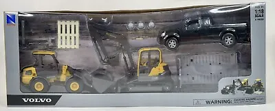 VOLVO New Ray 1/18th Scale Construction Excavator Loader Truck & Trailer Set!! • $70