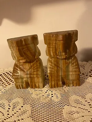 Pair Vintage Bookends Carved Aztec Mayan Tiki Stone Onyx Marble Statue Heavy • $6.99