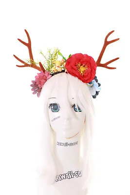£34 • Buy C-46 Deer Hirsch Antlers Fairy Fantasy Forest Flowers Headband Headdress Lolita