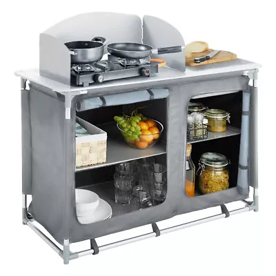 Aluminium Camping Table Kitchen Unit Folding Storage Outdoor Cook Station W/Bag • £65.95