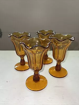 Vintage Set Of 4 Amber Orange/Brown Tulip Ice Cream Sundae Milkshake Glasses • $29.99