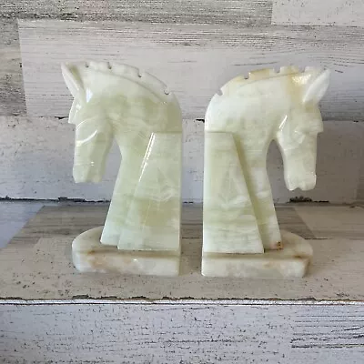 Horse Head 6.5  Art Deco Vintage Bookend Pair Marble Alabaster Sanborns Mexico • $22