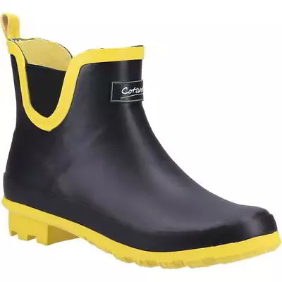 Cotswold Blakney Womens Black Pull On Short Wellies Chelsea Ankle Boots Size 3-8 • £32.99