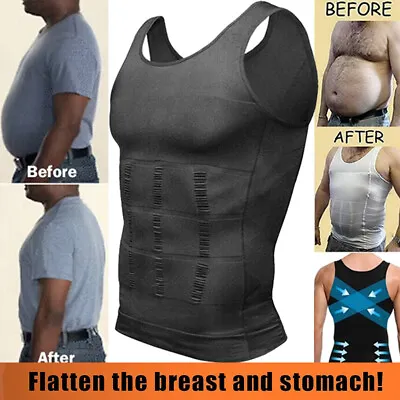 Men Slimming Vest Body Shaper Chest Belly Control Waist Boobs Compression Shirt • £13.99