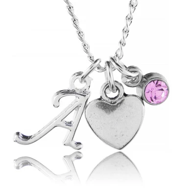 £3.88 • Buy Birthstone Heart Necklace Handmade Silver Plated Personalised Scroll Letter