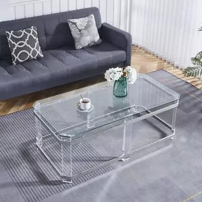 Stainless Steel Coffee Table With Acrylic Frame And Clear Glass Top 2 Colors • $304.99