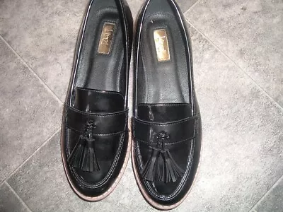 Size 5 38 Linzi Black Patent Loafer Slip On Shoes • £4.99