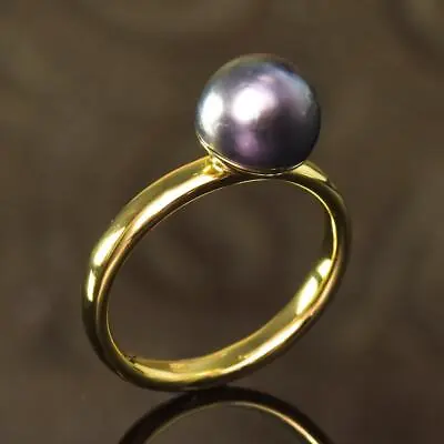 Ring Size 8 Gold Vermeil Over Sterling Silver & A Black Tahitian Pearl 4.14 G • $99