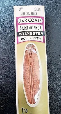 Vintage J & P Coats & Clark's Coil Zipper 7  261 DK. Peach  NOS Skirt Or Neck  • £5.78