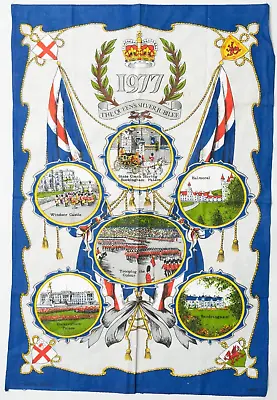 Vintage Tea Towel The Queens Silver Jubilee 1977 Clive Mayor Coach Windsor Vista • £7.99