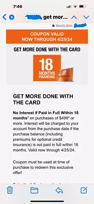 Home Depot Coupon -18 Months Financing In Store Or Online Expire 4/25/2024 • $2