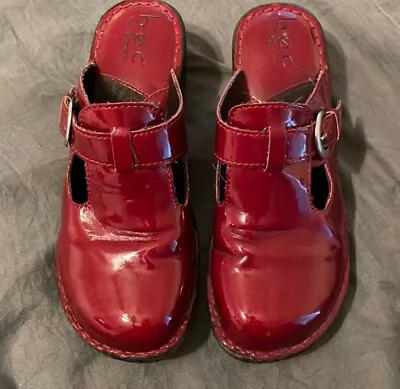 Born Concept BOC Shoes Women's Red Patent Faux Leather Mules Clogs Wedge Size 8 • $18.71
