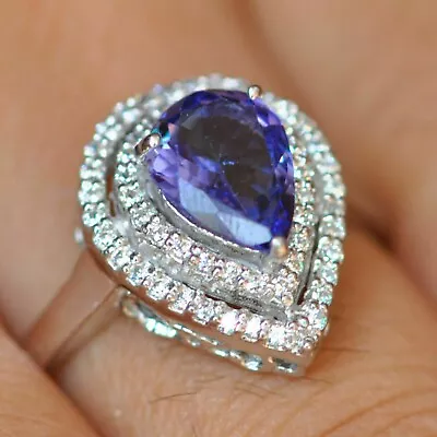 2Ct Pear Cut Blue Tanzanite Lab-Created Engagement Ring 14K White Gold Plated • $104.99