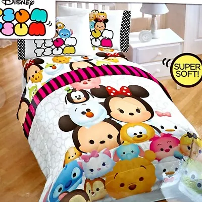 Disney Tsum Tsum Faces Minnie Mickey Minnie Pooh Child TWIN Comforter Blanket • $35.99