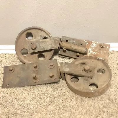 Set Of 2 - 1900s Antique Cast Iron Industrial Factory Cart Wheels Swivel Castors • $149.95