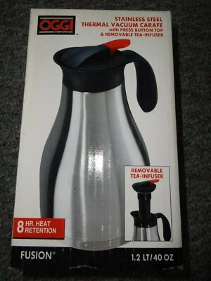 $20 • Buy OGGI Fusion Stainless Steel Thermal Vacuum Carafe W/Push Button Top/ Tea Infuser