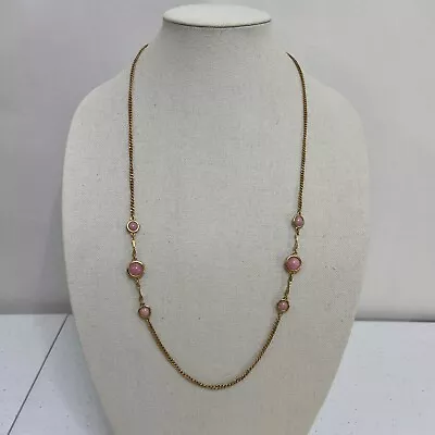 Sarah Coventry Necklace Pink Stone Gold Tone Chain Beaded Vintage • $7.99