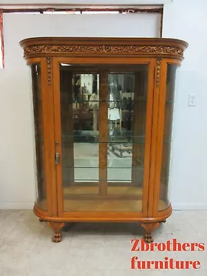 Custom Antique Tiger Oak Curved Glass Curio Cabinet Display Hutch China • $1699