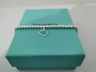 Tiffany-&-Co Return To Tiffany Blue Enamel Mini Heart Tag Bead Bracelet 7 • $183.74