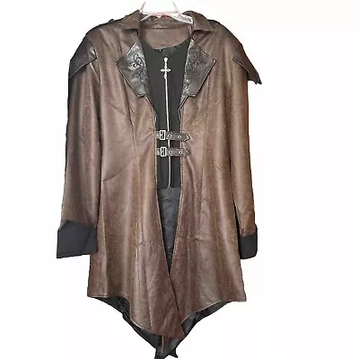 Steampunk Medieval Faux Leather Jacket XL Brown Cosplay Renaissance Pirate Larp • $40