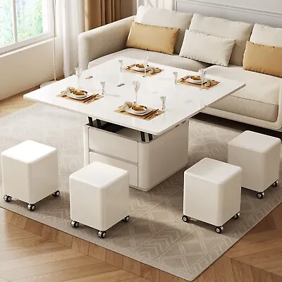 GUYII White Lift Top Coffee Table  Storage Stools Center Table With Wheels • $431.99