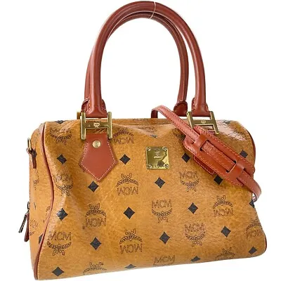 MCM Visetos 2WAY Leather PVC Fabric Brown Handbag 1440 • $175.50