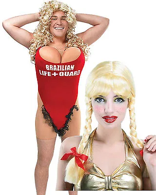 Anita Waxin Hairy Mary Red Bikini Mens Swimsuit 1990s Fancy Dress Blonde Wig • £32.18