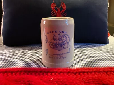Cape Cod Land Of The Pilgrims Ship Map Stoneware Crock Handled Beer Mug Tankard • $16.90