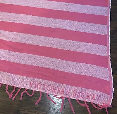 Victoria's Secret Pink & White Striped Throw Beach Blanket 100% Cotton 60”x48” • $14.95