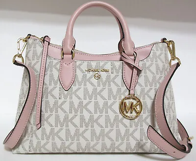 NWT Michael Kors Leather Shoulder Crossbody Canvas Signature Vanilla/Soft Pink • $228