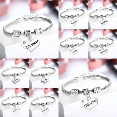 £3.29 • Buy Personalised Wedding Bracelet Charm Love Words Heart Crystal Bridesmaid Niece UK