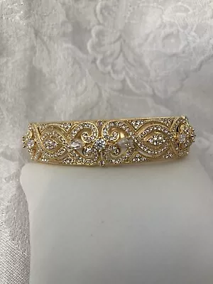 Nadri GORGEOUS Goldtone Clear Crystal Ornate Filigree Bracelet • $69.99