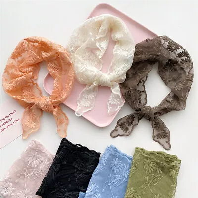 Women Lace Triangle Hollow Neck Scarf Soft Solid Color Embroidered Head Scarf • £5.32