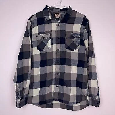 Vans Off The Wall Plaid Flannel Button Down Black/Brown/Grey Men's Size Large • $12.99