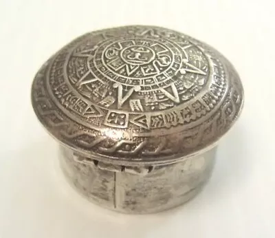 Silver 925 Box Mayan Aztec Calendar Snuff Pill Trinket Taxco Mexico 45.9 Grams ¤ • $55