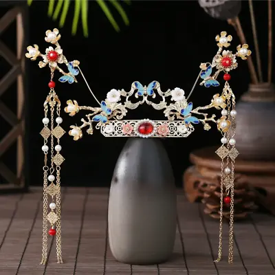 Chinese Hanfu Hairpin Flower Tassel Hairclip Bridal Crown Headdress Cloisonne • $12.99