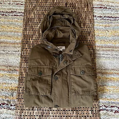 J.CREW Wallace & Barnes Utility Military Jacket Olive Green Hoody Hoodie Large • $124.95