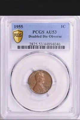 1955-P Doubled Die Obverse FS-101 PCGS AU53 BN Lincoln Wheat Cent-Rare Key Date • $2399