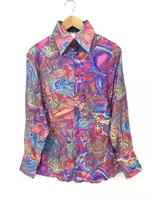 GIANNI VERSACE Marble Pattern Purple Pink Silk Shirt Size 46 - Long Sleeve • $281.99