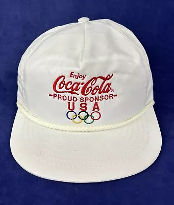 Vintage Coca Cola White Trucker Hat Snapback 1992 U.S. Olympics • $12