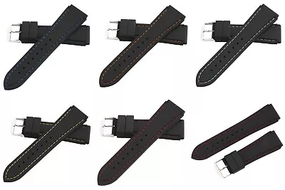 Hadley-Roma MS3345 Black Silicone Rubber Colored Stitch Dive Watch Band Strap • $22.99