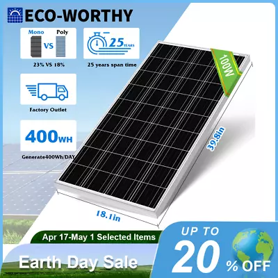 ECO-WORTHY 100W Watt 12V Monocrystalline Solar Panel 12BB Cell For Home RV • $54.99